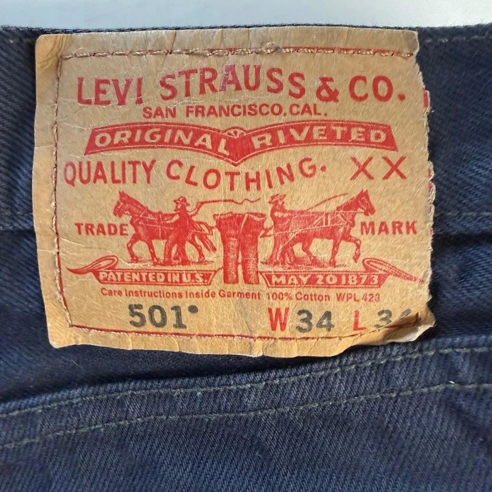 Levis‎ 501 Original Fit Jeans Mens 34x34 Navy Blue Dark Wash Button Fly Straight